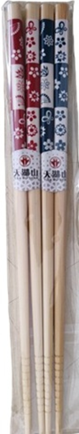 Sumpit kayu gading 4 pcs corak bunga merah hijau